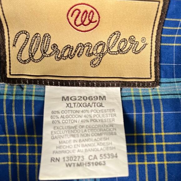 Wrangler Men’s Dress Button Western Blue Striped Shirt Size: XLT excellent - Picture 3 of 10